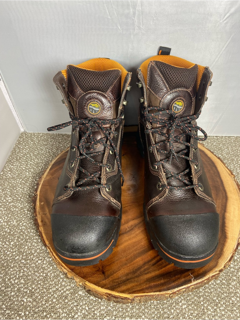 Men's Timberland  Pro Puncture Resistant Safety Work Boots  Brown and Orange .